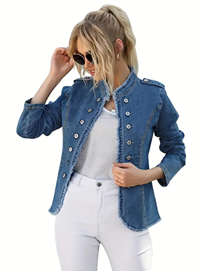 GR | Blue raw-trim denim jacket for women 