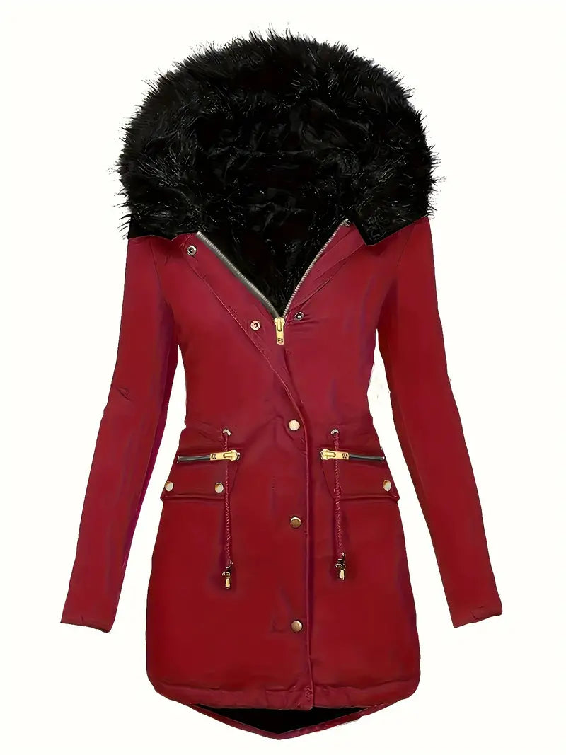 GR | Zip-up parka coat with buttons and hood, women's winter jacket