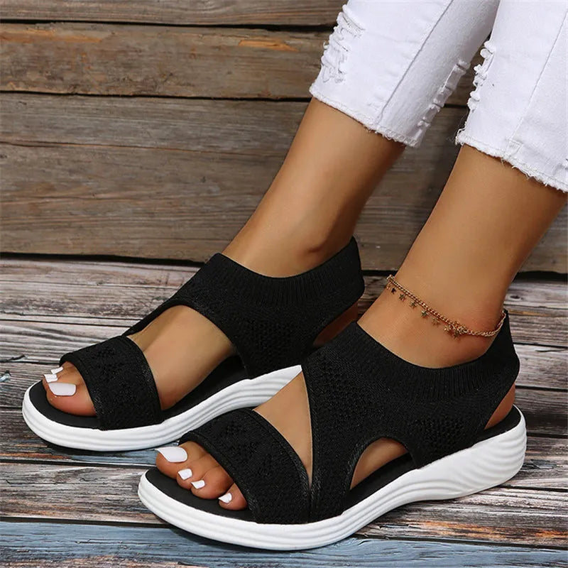 GR | Mesh Sandals with a Wide Footbed for Women