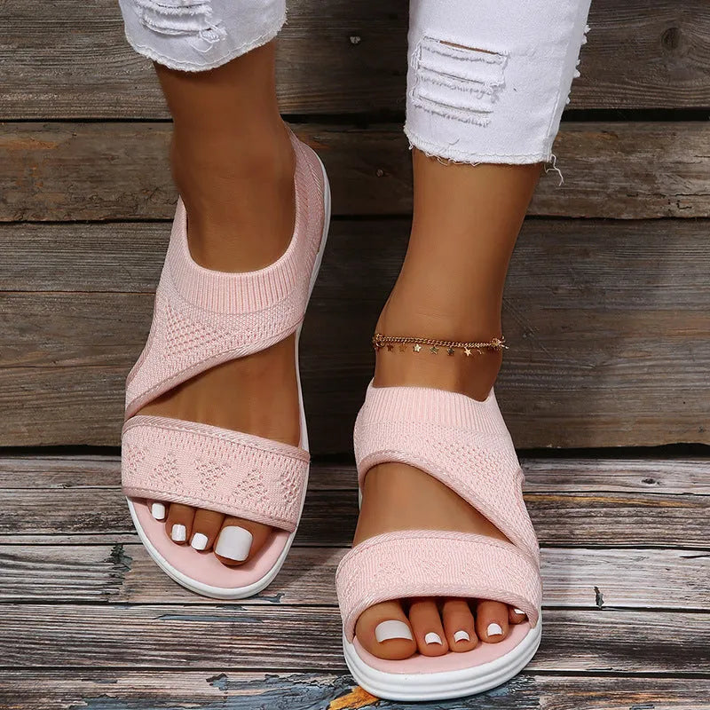 GR | Mesh Sandals with a Wide Footbed for Women