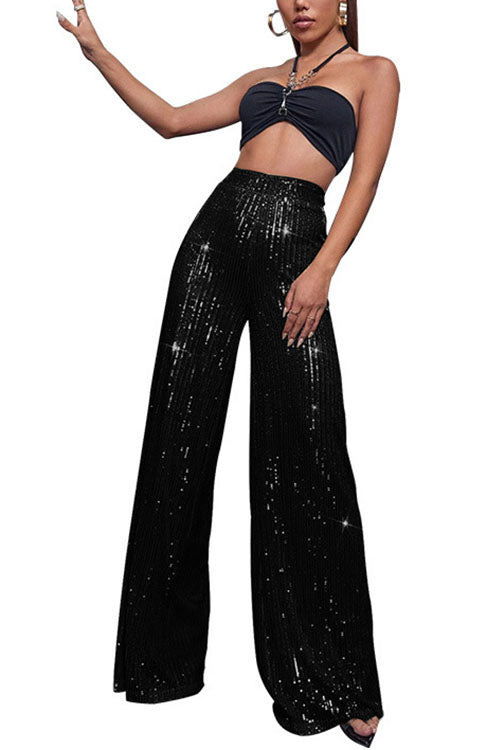 GR | Rosiedress Shiny Elastic Waist Wide Leg Sequin Trousers