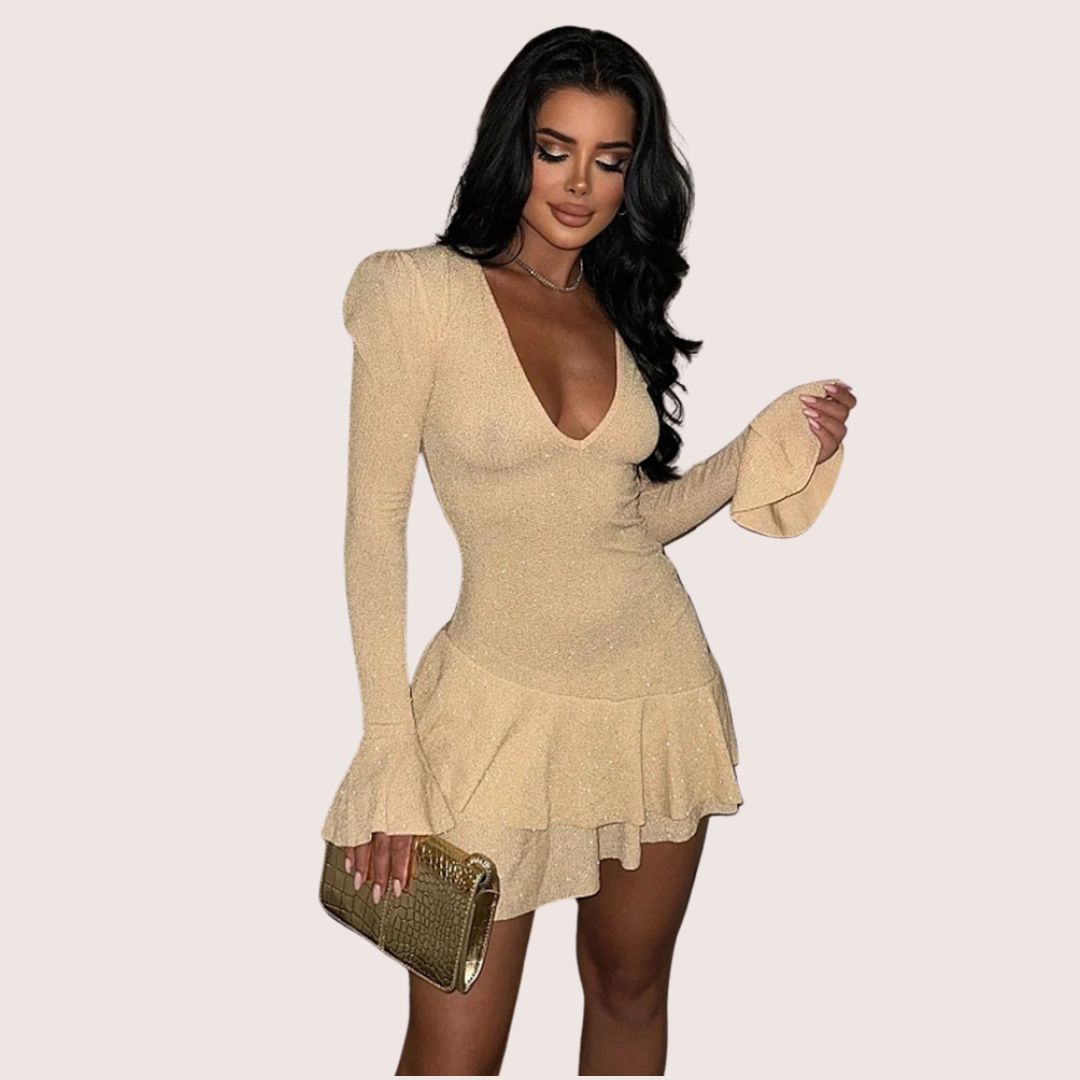 GR | Minikleid mit tiefem V-Ausschnitt und Rüschen