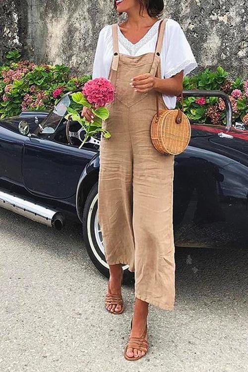 GR | Rosiedress Straight Leg Cotton Linen Holiday Overalls