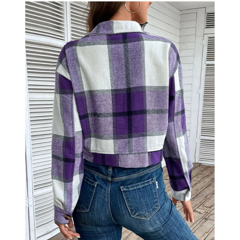 GR | Long-sleeved bomber jacket with check pattern and buttons