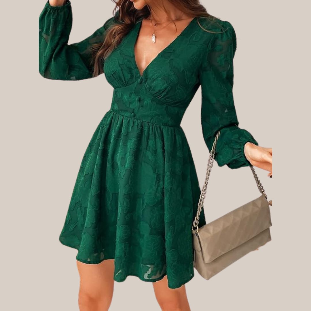 GR | Schickes Langarmkleid mit tiefem V-Ausschnitt