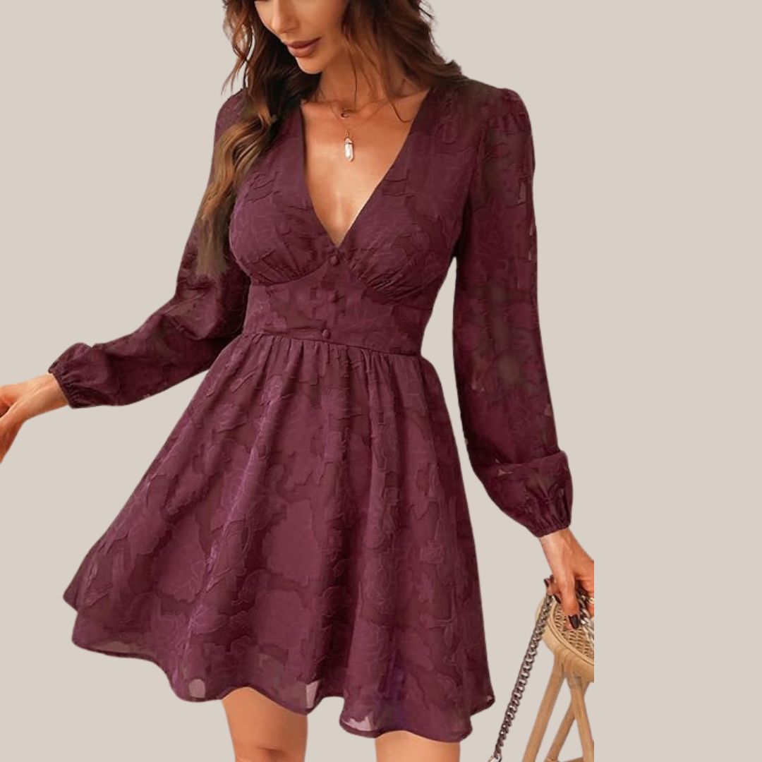 GR | Schickes Langarmkleid mit tiefem V-Ausschnitt