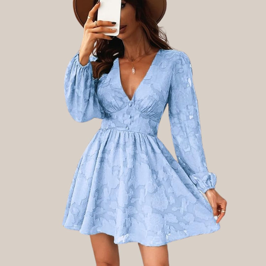 GR | Schickes Langarmkleid mit tiefem V-Ausschnitt
