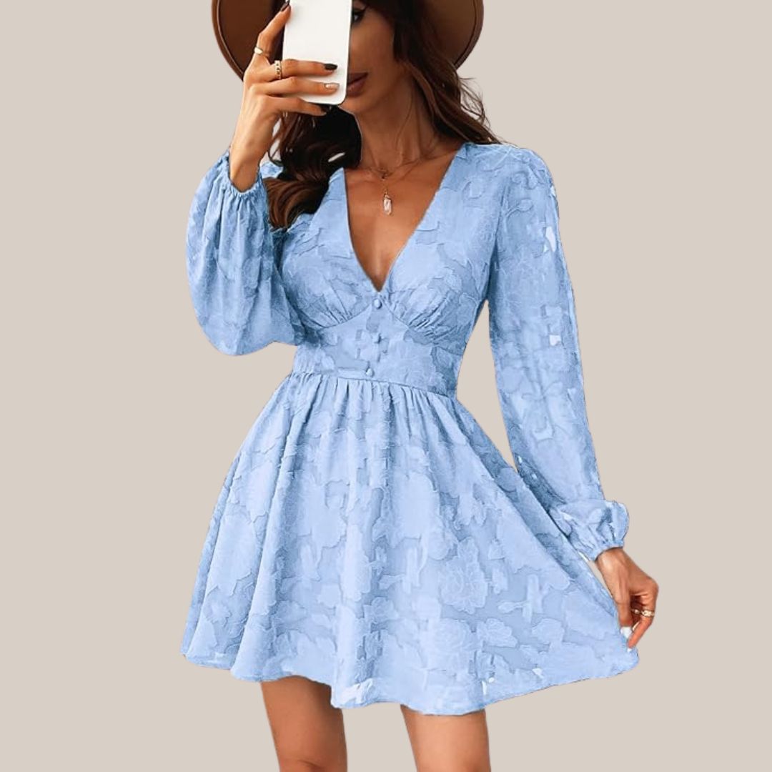 GR | Schickes Langarmkleid mit tiefem V-Ausschnitt