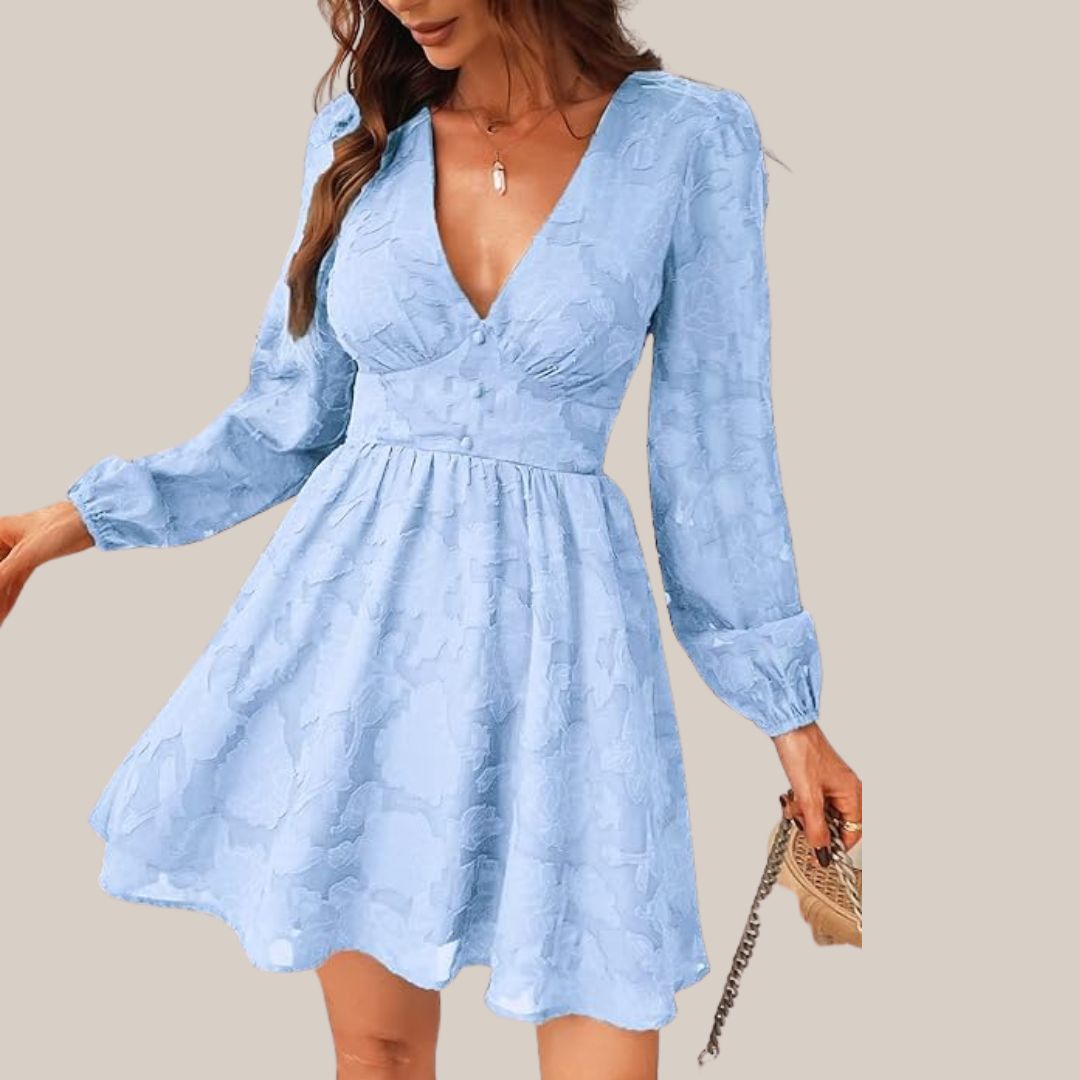 GR | Schickes Langarmkleid mit tiefem V-Ausschnitt
