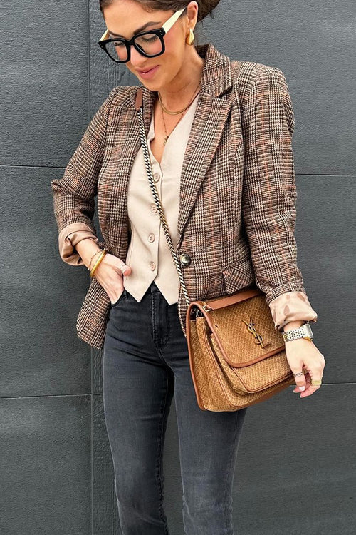 GR | Rosiedress Lapel One-Button Classic Check Blazer