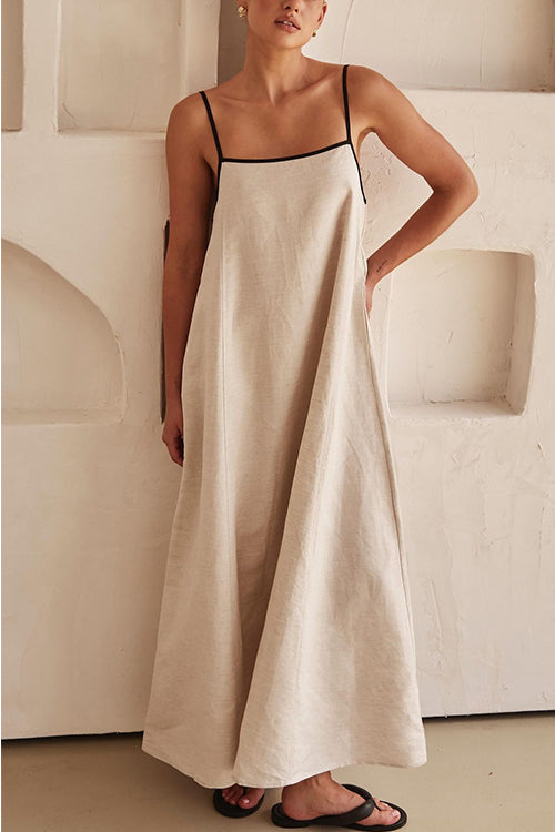 GR | Rosiedress Adjustable Straps Backless Cotton-Linen Maxi Dress