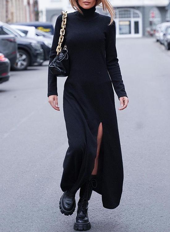 GR | Rosiedress Roll Neck Long Sleeve High Slit Maxi Dress