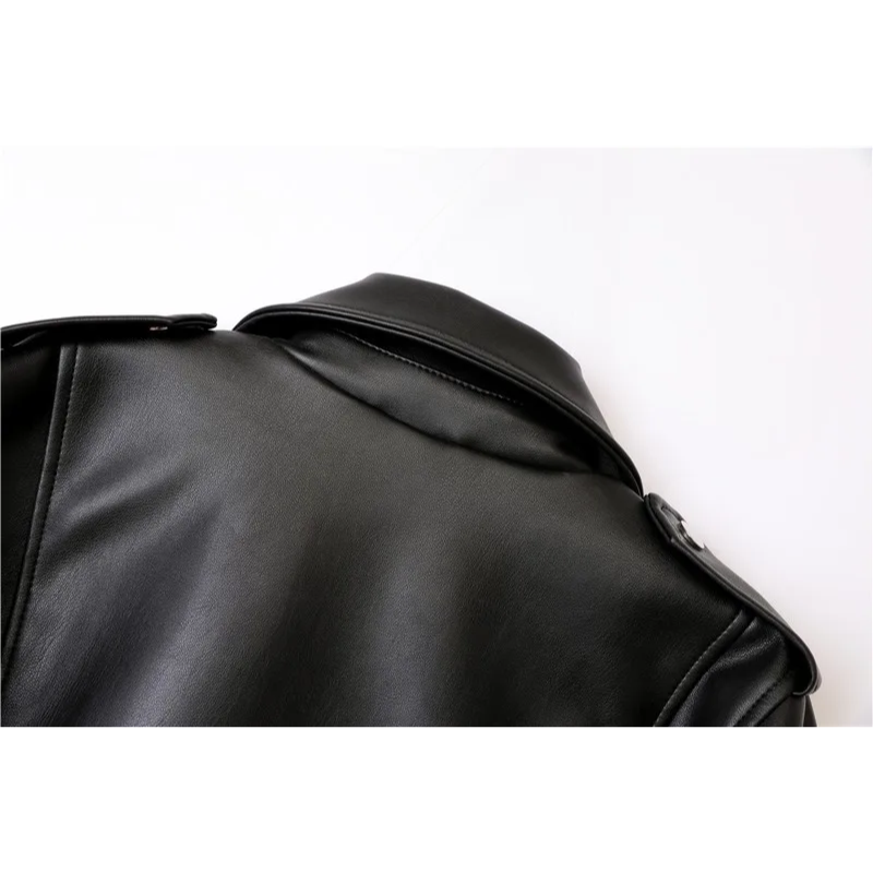 GR | Women's biker leather jacket with zippers and belt