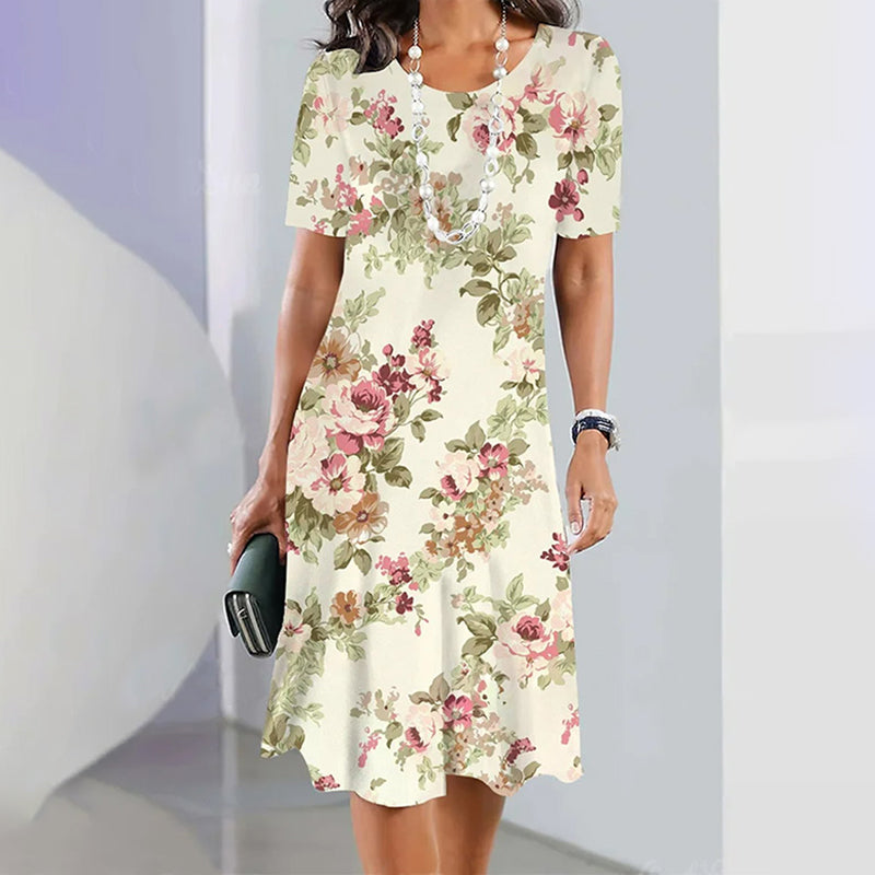 GR Dress | Elegant dress with round neckline and floral pattern 
