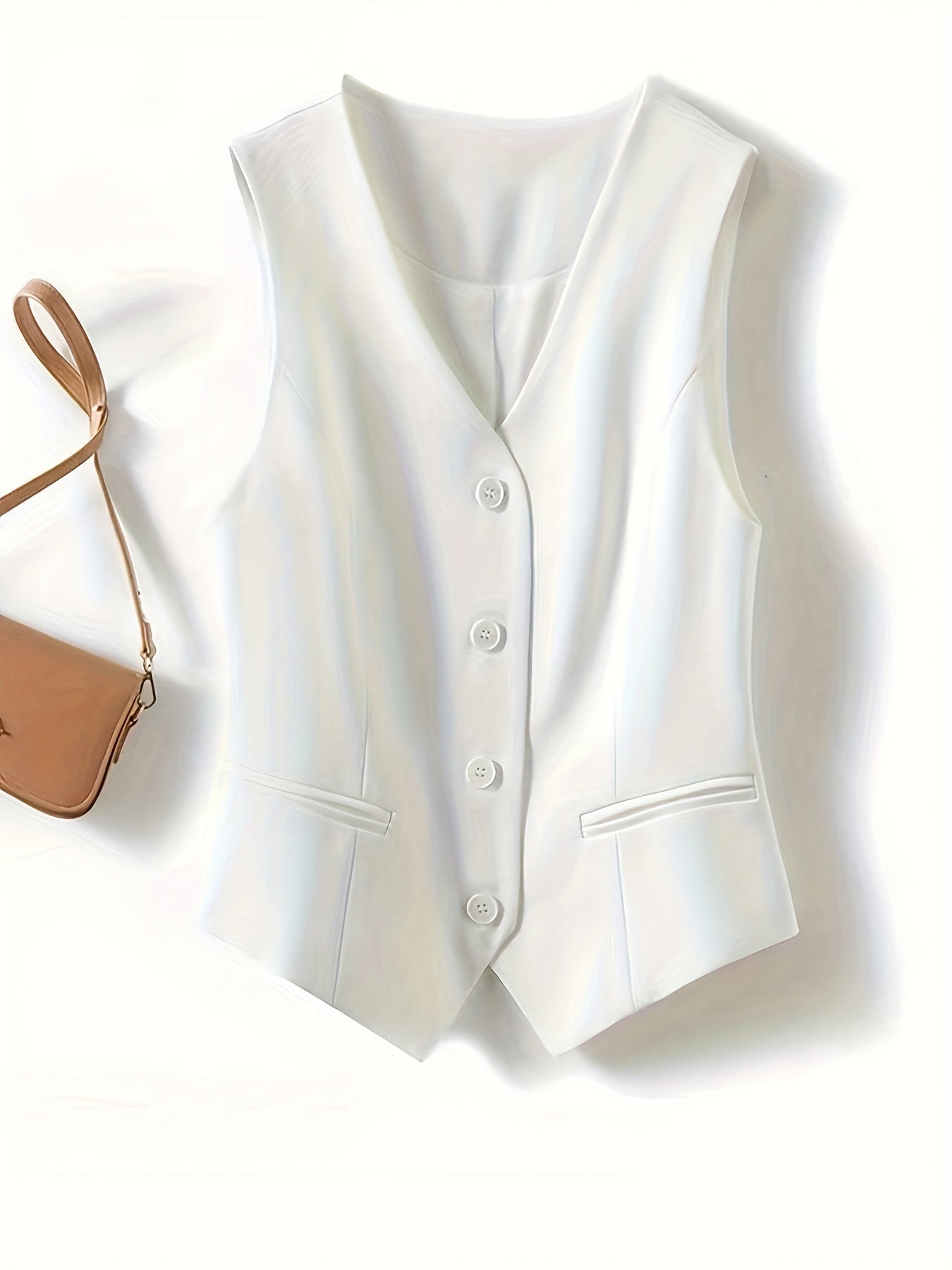 GR | Solid color sleeveless vest with V-neck and button closure