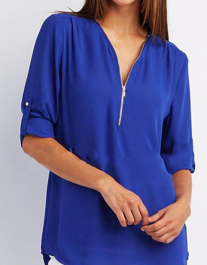 GR Short-sleeved shirt with zipper and V-neck - Loose tops