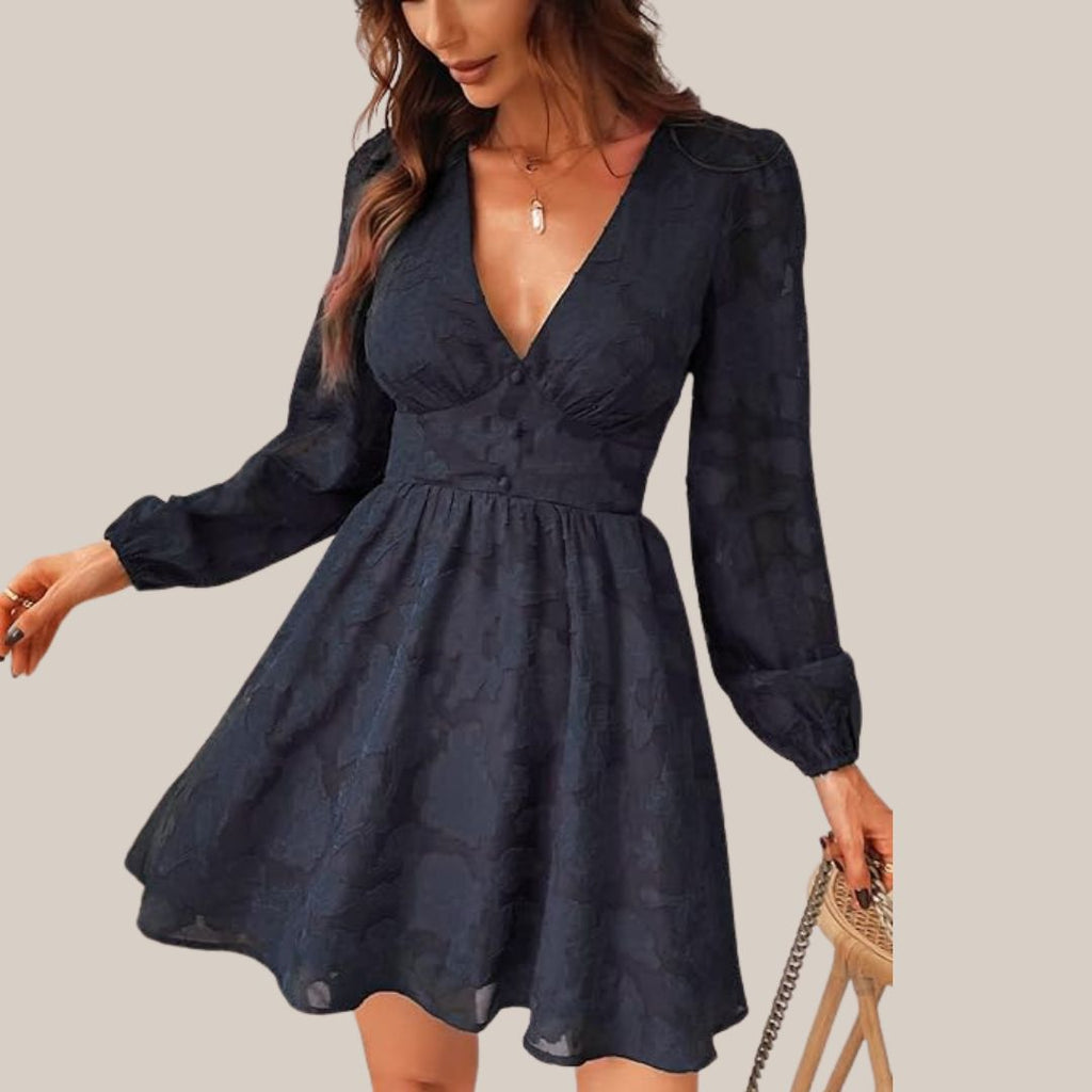 GR | Schickes Langarmkleid mit tiefem V-Ausschnitt
