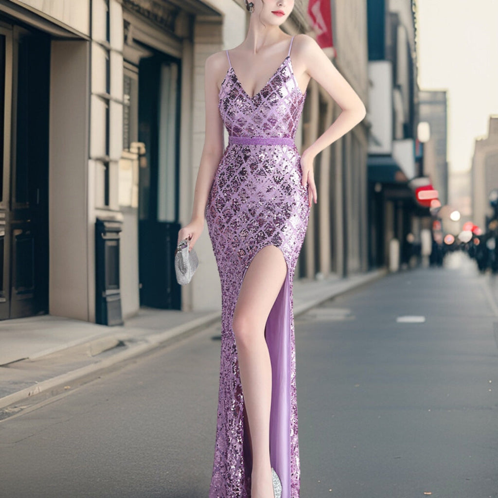 GR - Luxurious sequined dress with side slit 