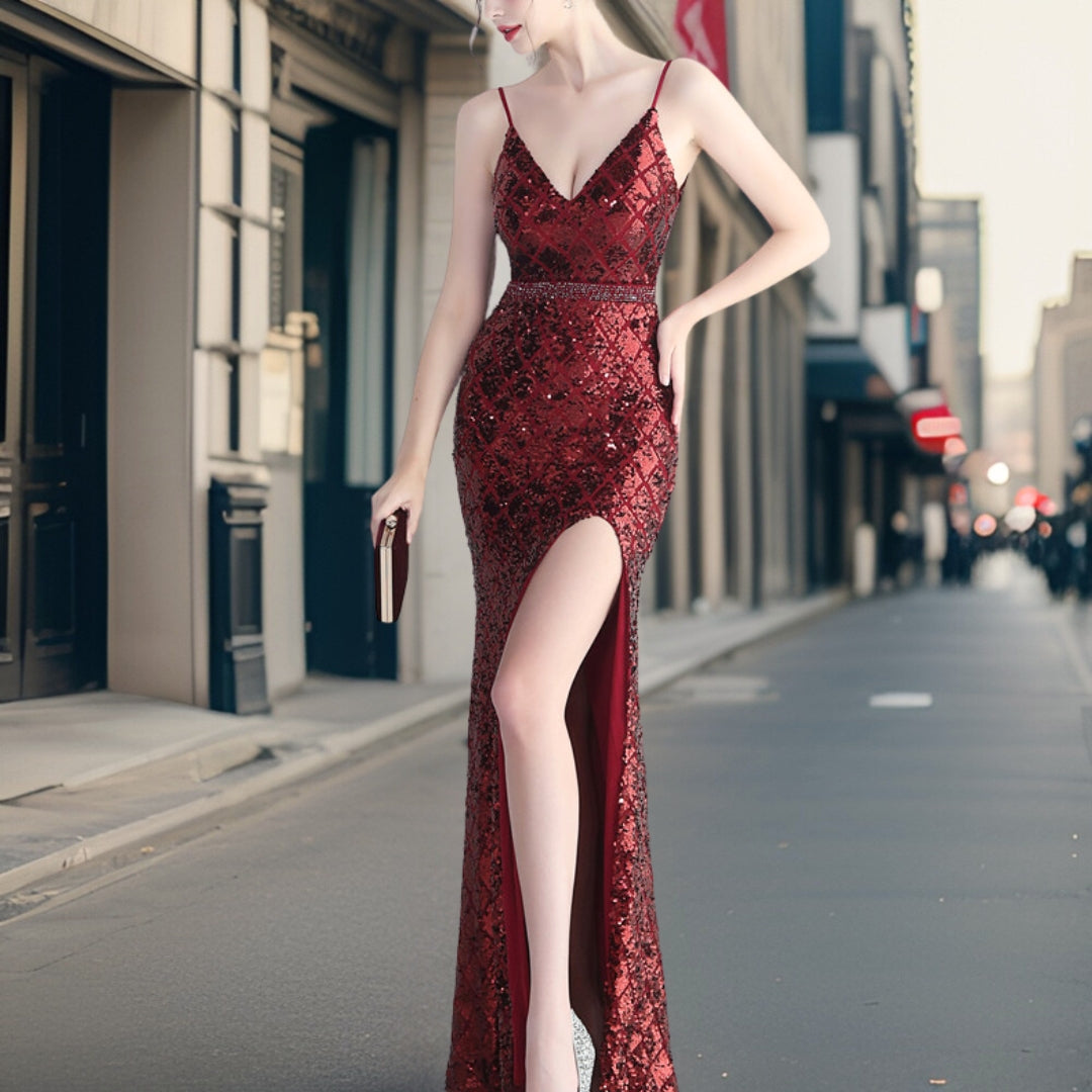GR - Luxurious sequined dress with side slit 