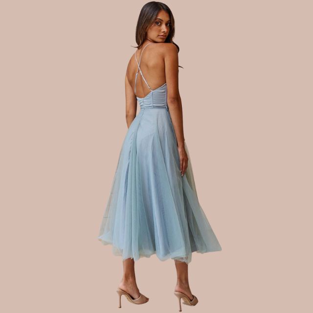 GR | Spaghetti-Träger-Tüll-Midikleid