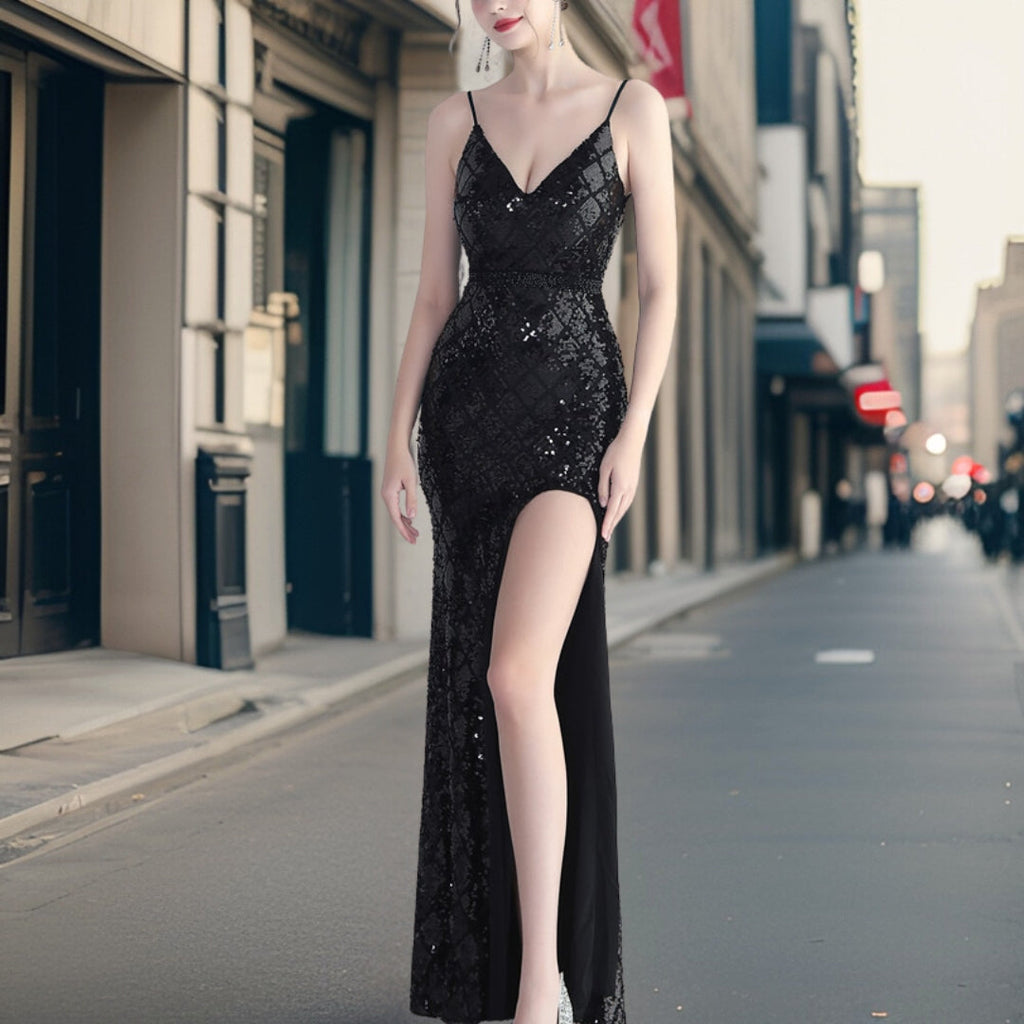 GR - Luxurious sequined dress with side slit 