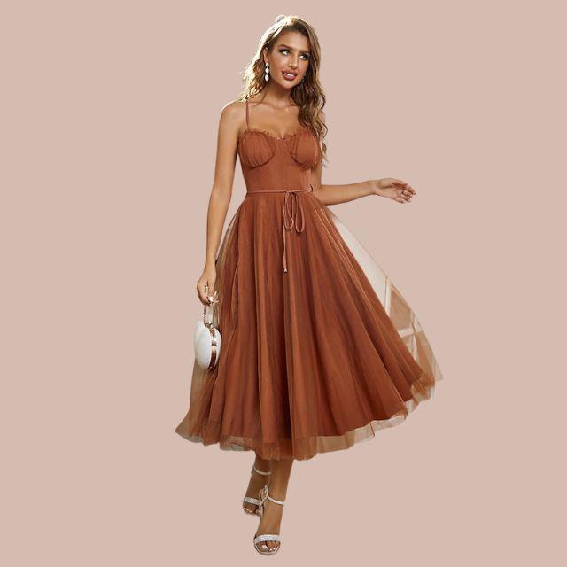 GR | Spaghetti-Träger-Tüll-Midikleid