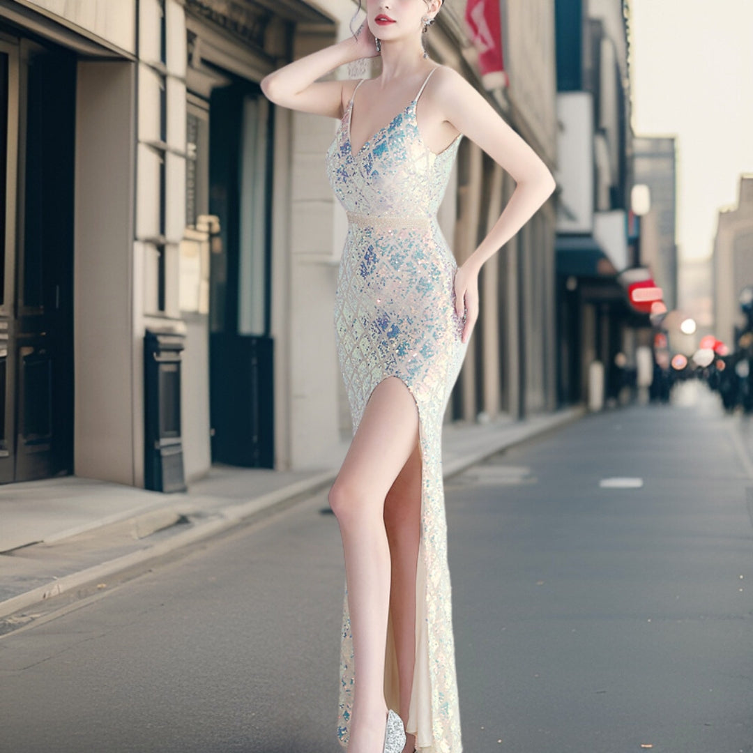 GR - Luxurious sequined dress with side slit 
