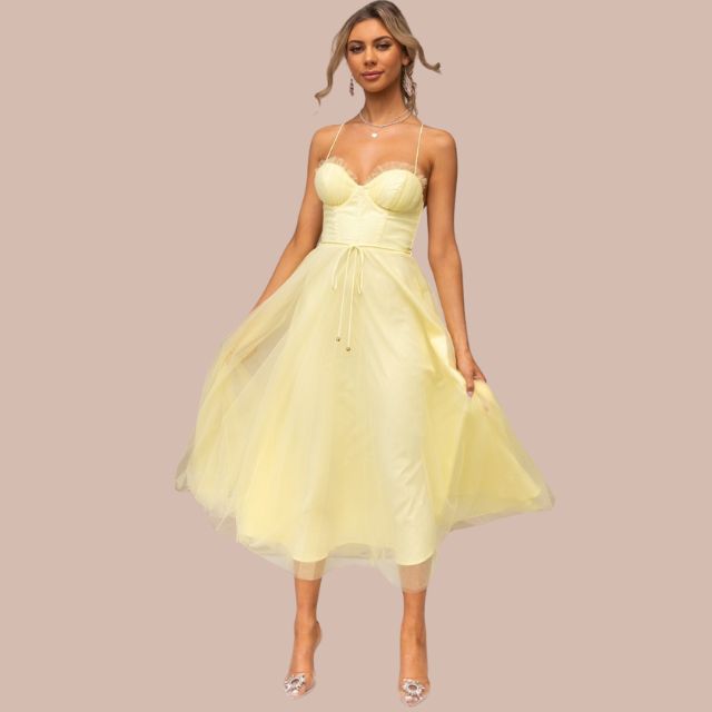 GR | Spaghetti-Träger-Tüll-Midikleid