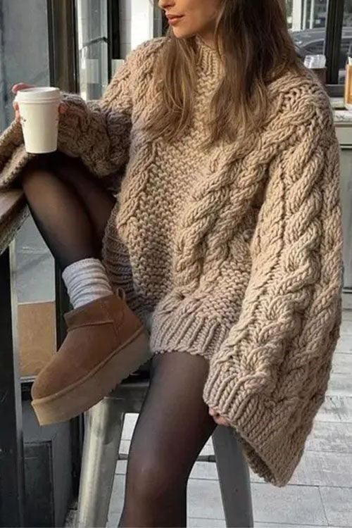 GR | Rosiedress Rundhals Übergroße Zopfmuster Pullover