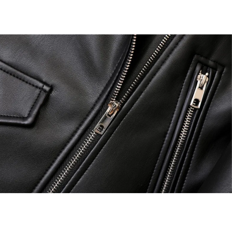 GR | Women's biker leather jacket with zippers and belt