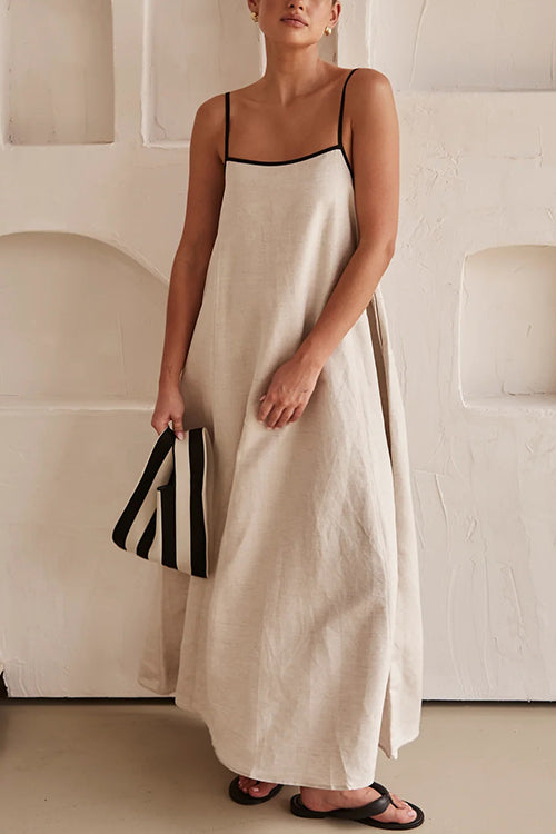 GR | Rosiedress Adjustable Straps Backless Cotton-Linen Maxi Dress