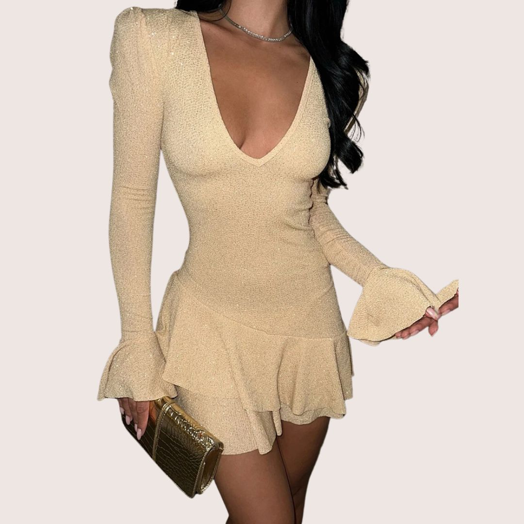 GR | Minikleid mit tiefem V-Ausschnitt und Rüschen