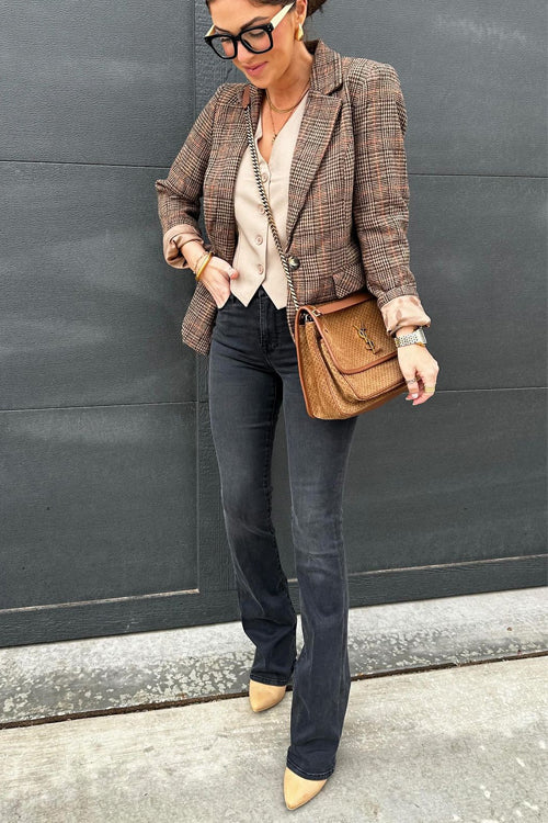 GR | Rosiedress Lapel One-Button Classic Check Blazer