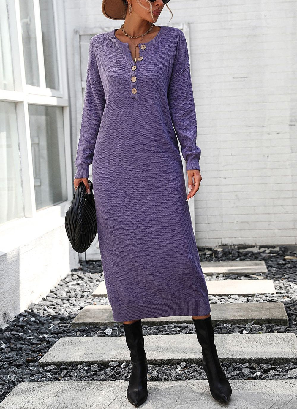 GR | Schicker Herbst Sweatkleid mit Knopfdetail für Frauen