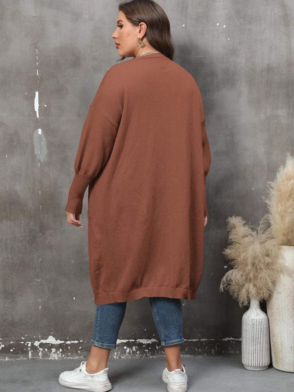 GR | Plus Size Langarm Taschen Cardigan