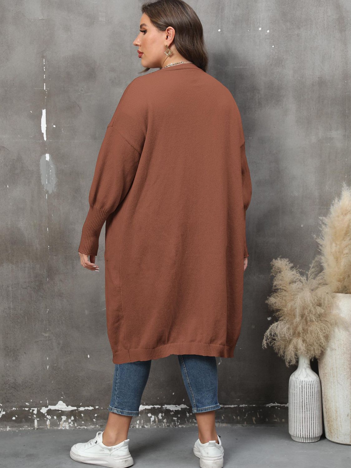 GR | Plus Size Langarm Taschen Cardigan