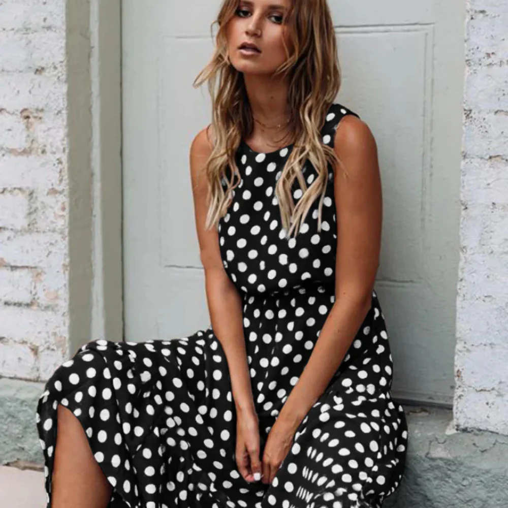 GR | Schwarzes Polka Dot Midikleid Für Einen Retro Chic Look