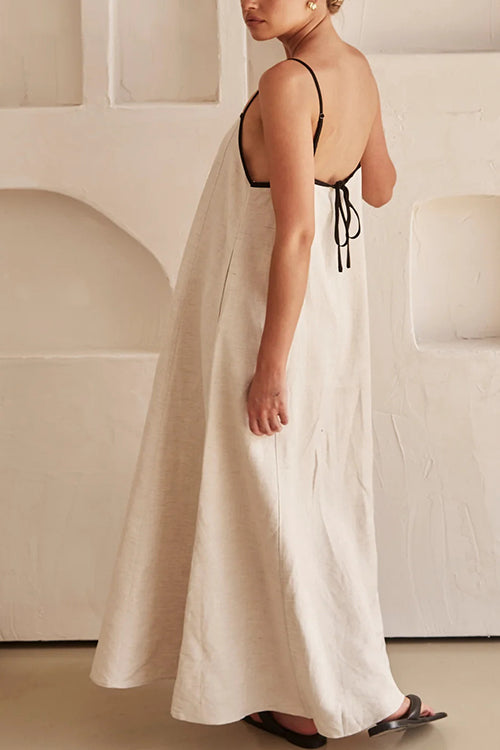 GR | Rosiedress Adjustable Straps Backless Cotton-Linen Maxi Dress