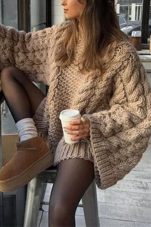 GR | Rosiedress Rundhals Übergroße Zopfmuster Pullover