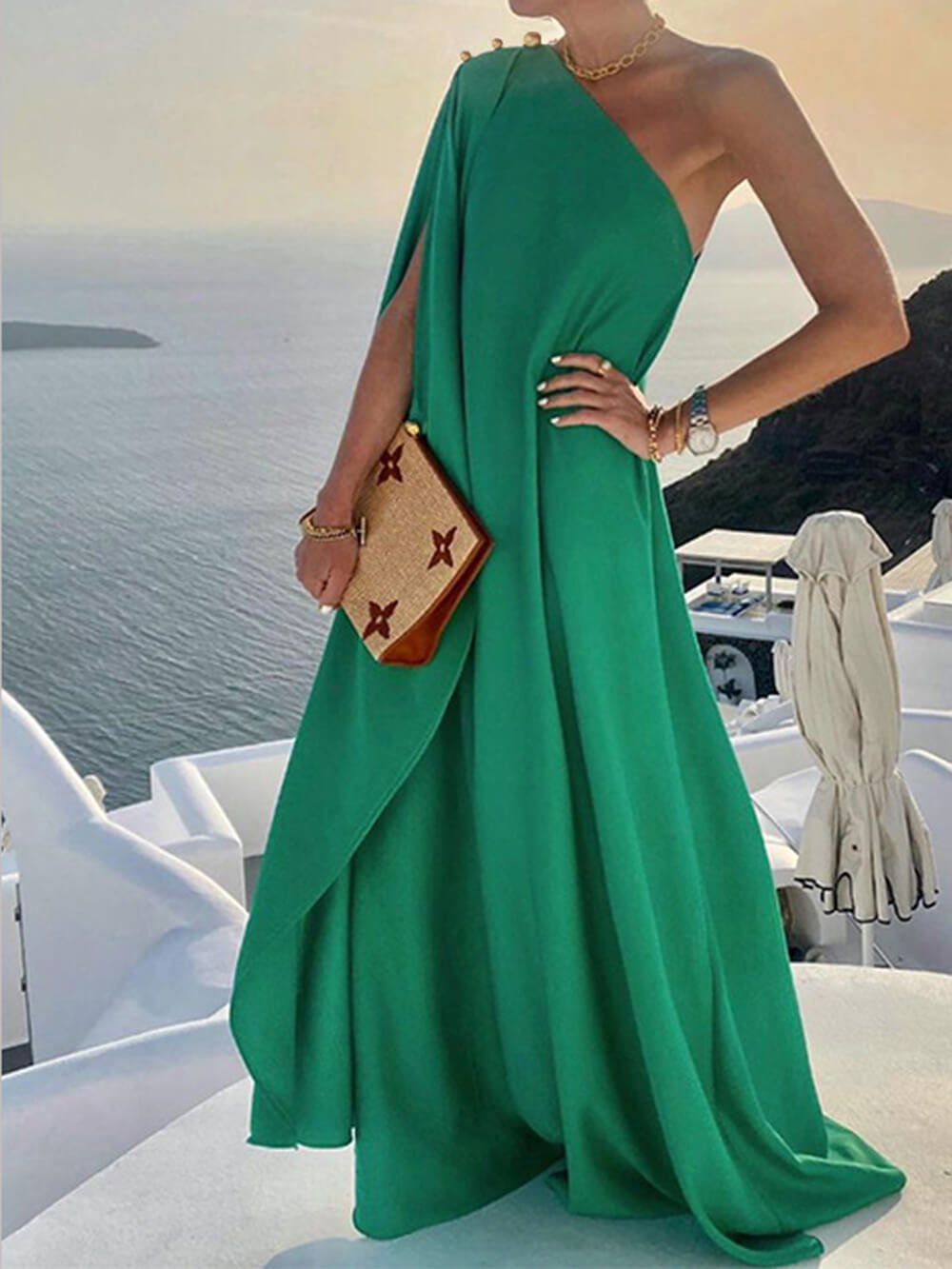 GR | Shoulder Draped Maxi Dress for Women