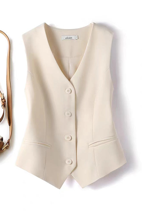 GR | Rosiedress V-neck button placket side pockets blazer vest