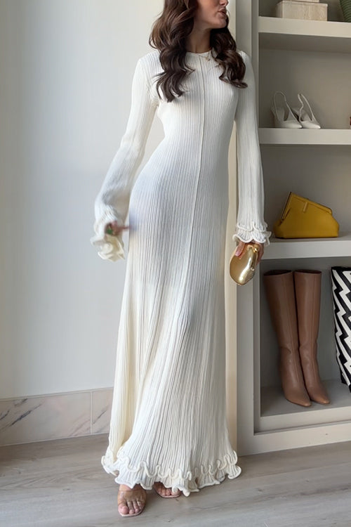 GR | Rosiedress Bell Sleeve Back Lace-Up Ruffle Trim Maxi Dress