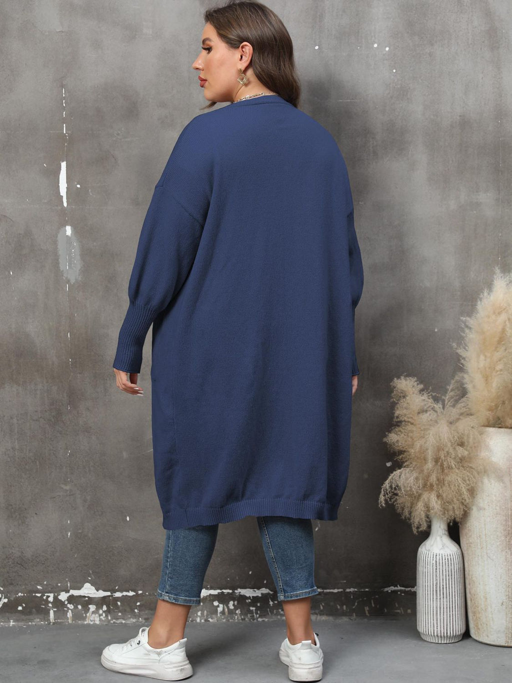 GR | Plus Size Langarm Taschen Cardigan