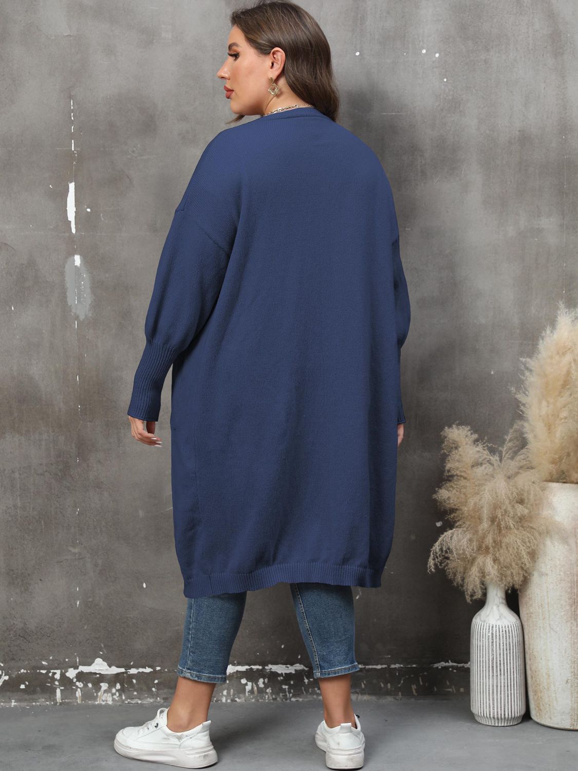 GR | Plus Size Langarm Taschen Cardigan
