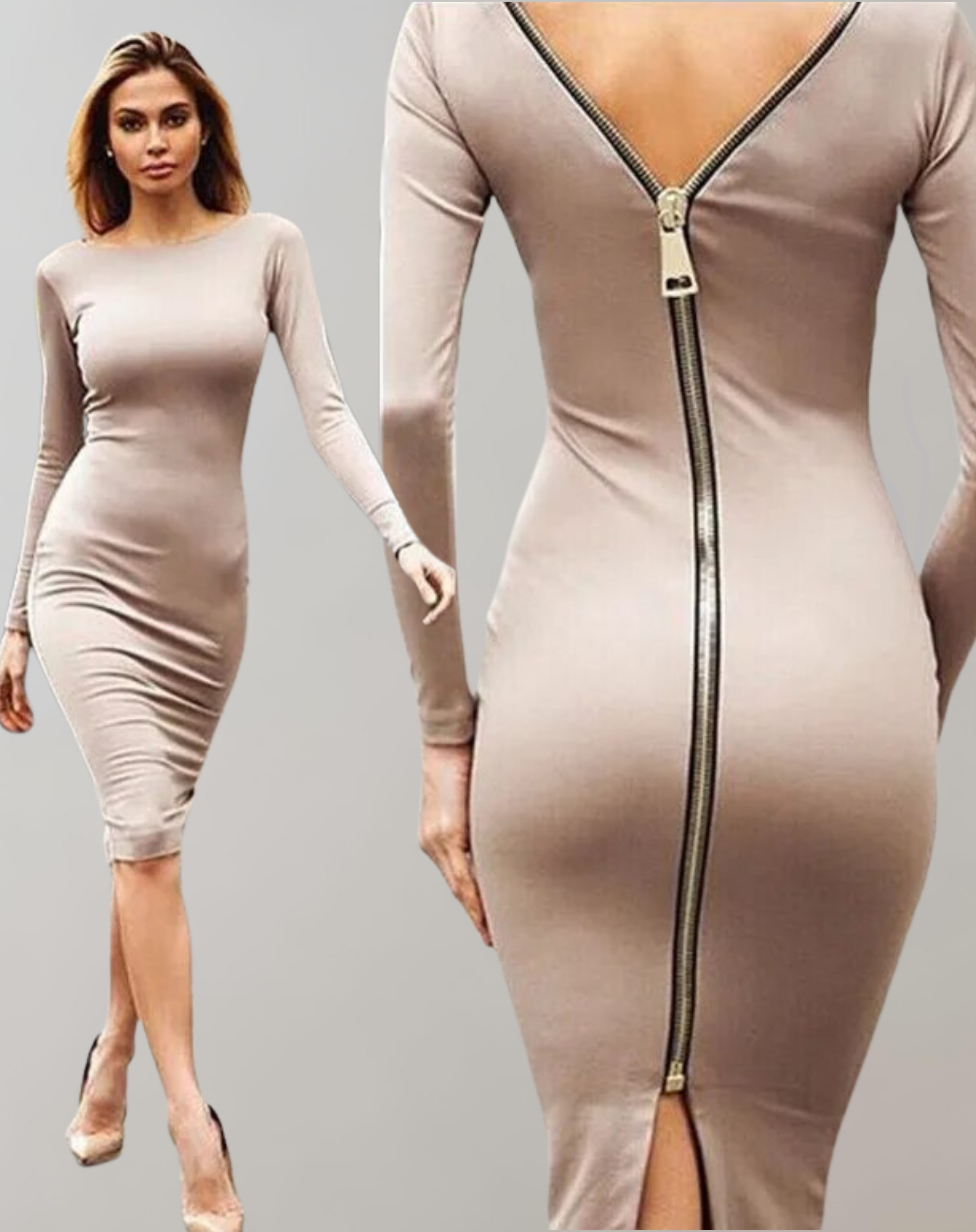 GR - Long-sleeved dress with back zipper 