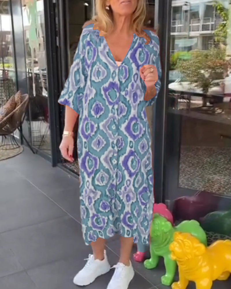 GR | Dress with printed motif and half sleeves