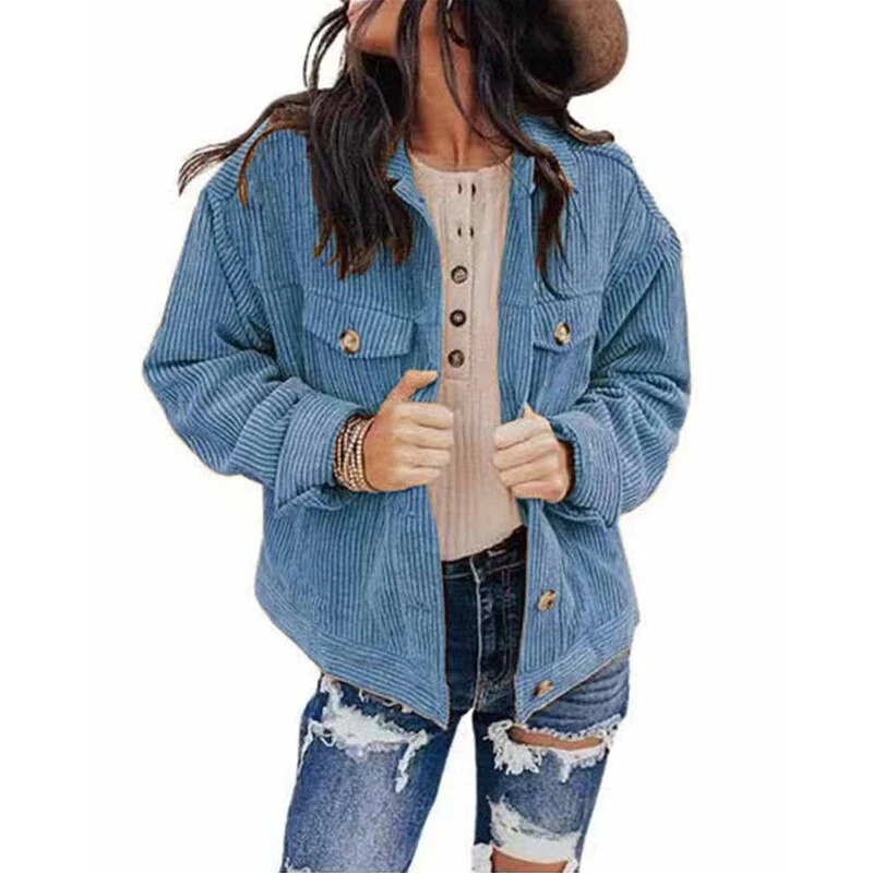 GR | Women's Corduroy Oversized Jacket with Buttons and Chest Pockets