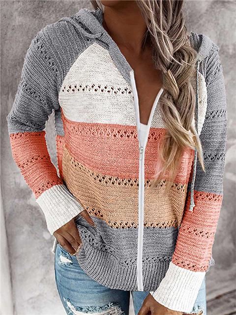 GR | Kontrastfarbige Strick Zip Leichtgewicht Hoodie