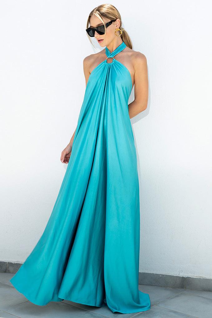 GR | Satin Halter Neck Maxi Dress for Women
