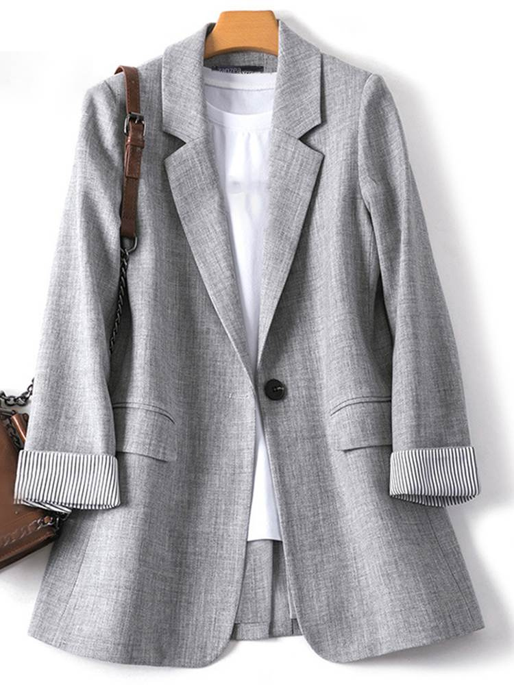 GR | Long women's blazer with striped lining and turned-up cuffs